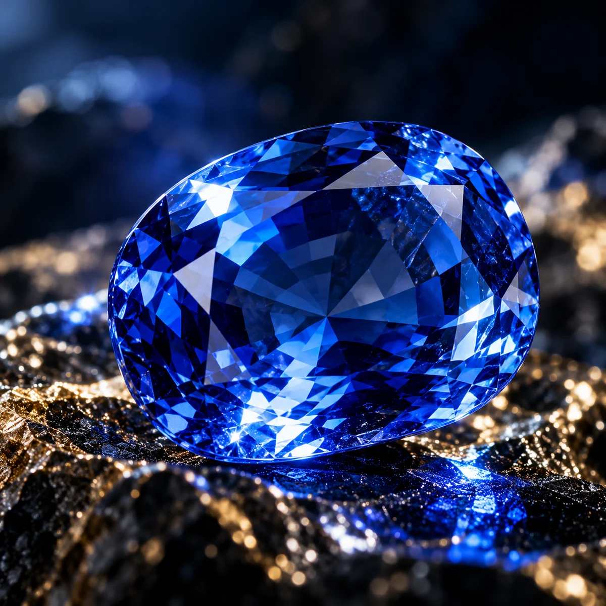 Deep blue sapphire with a dramatic faceted surface